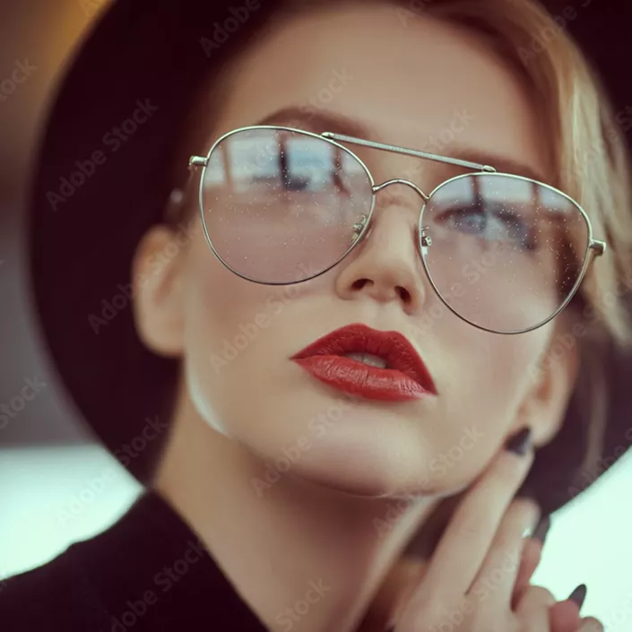 Nahaufnahme: Frau mit stylischer Sonnenbrille